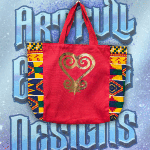 Red Canvas and Kente Cloth Sankofa Tote