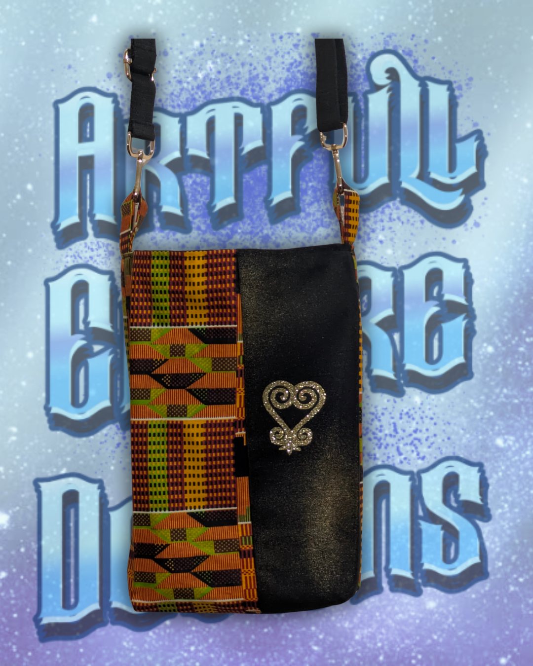 Canvas and Kente Cloth Sankofa Crossbody Bag