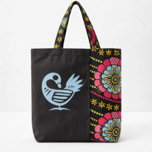 Dark Blue Canvas and Wax Print Sankofa Tote